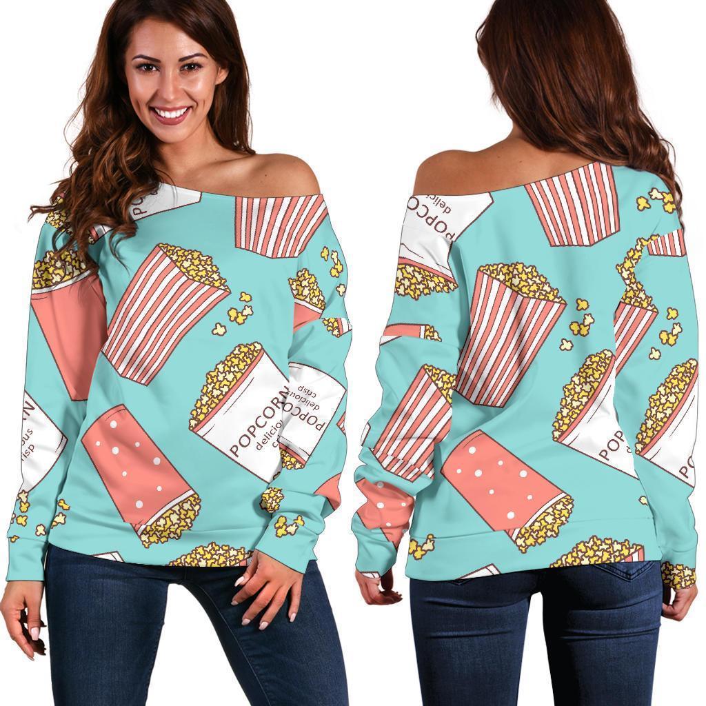 Popcorn Pastel Pattern Print Women Off Shoulder Sweatshirt-grizzshop