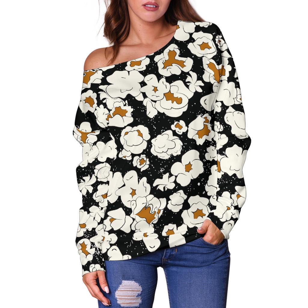 Popcorn Pattern Print Women Off Shoulder Sweatshirt-grizzshop