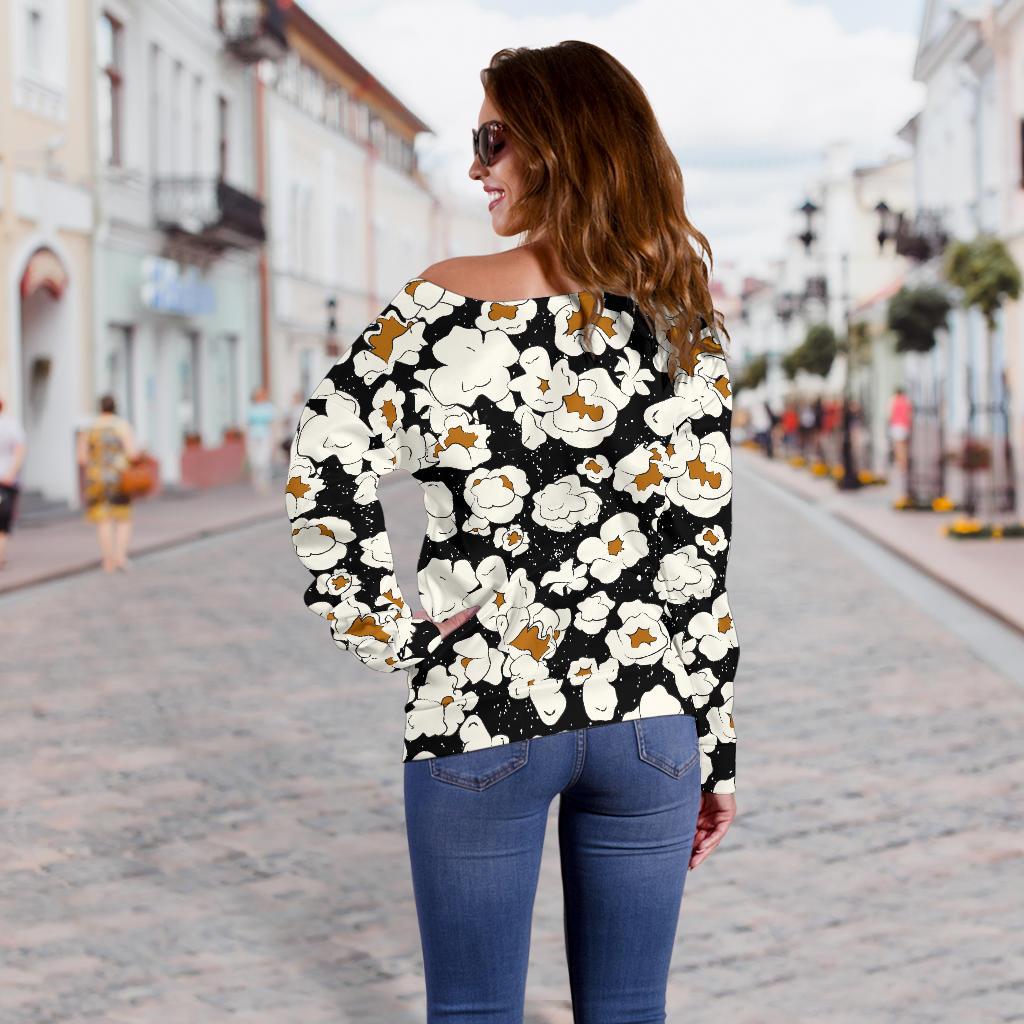 Popcorn Pattern Print Women Off Shoulder Sweatshirt-grizzshop