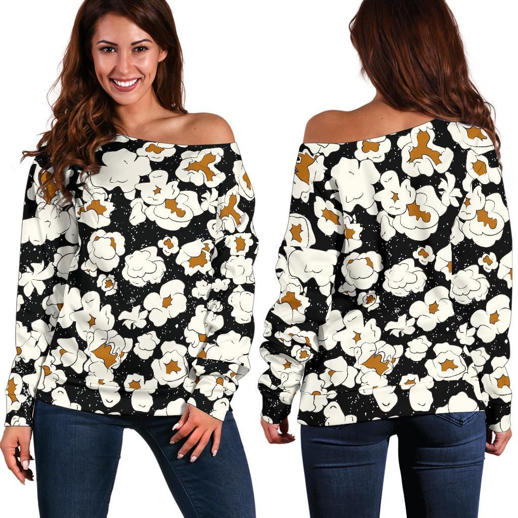 Popcorn Pattern Print Women Off Shoulder Sweatshirt-grizzshop