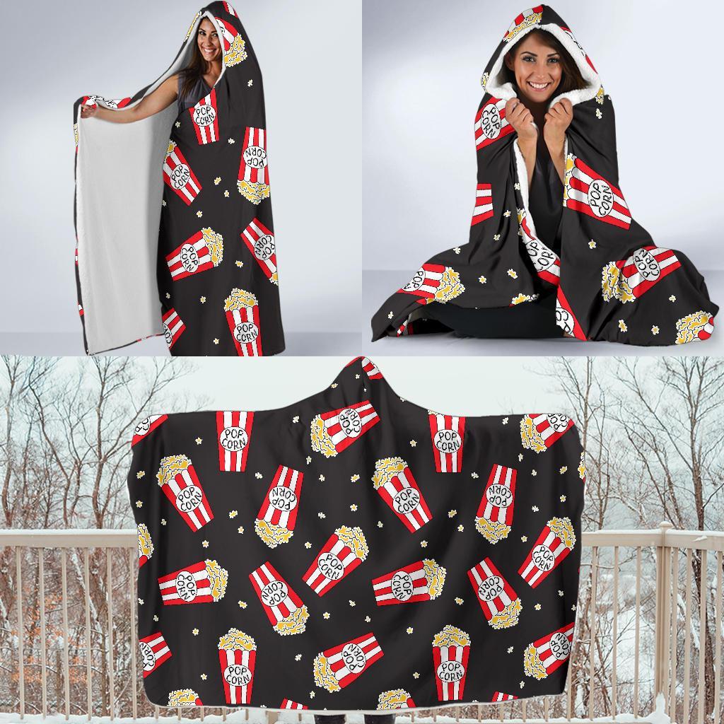 Popcorn Print Pattern Hooded Blanket-grizzshop