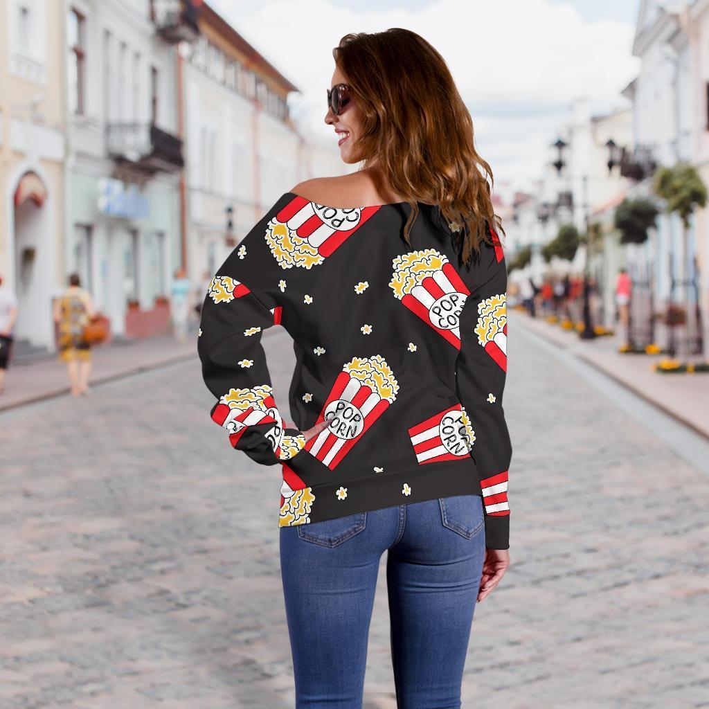 Popcorn Print Pattern Women Off Shoulder Sweatshirt-grizzshop