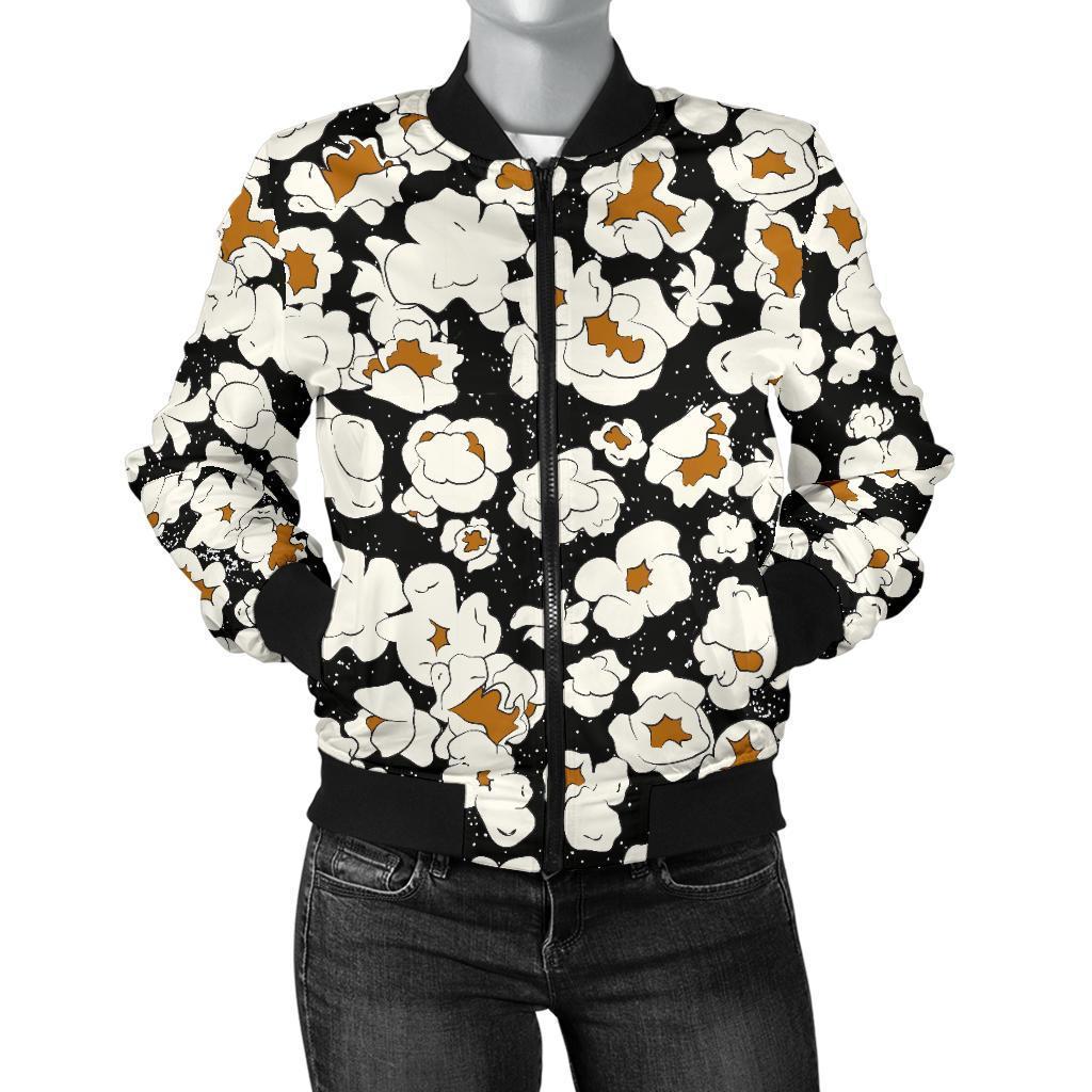 Popcorn Pattern Print Women Casual Bomber Jacket-grizzshop