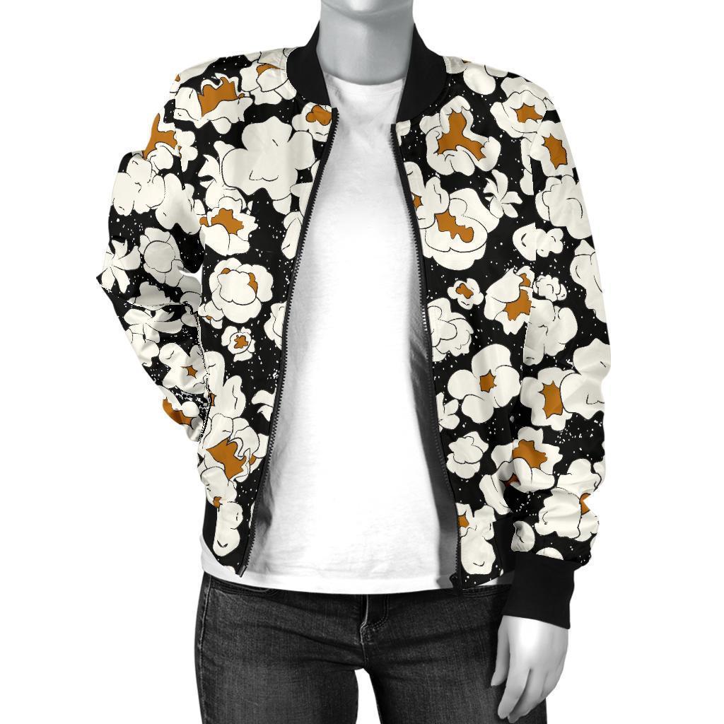 Popcorn Pattern Print Women Casual Bomber Jacket-grizzshop