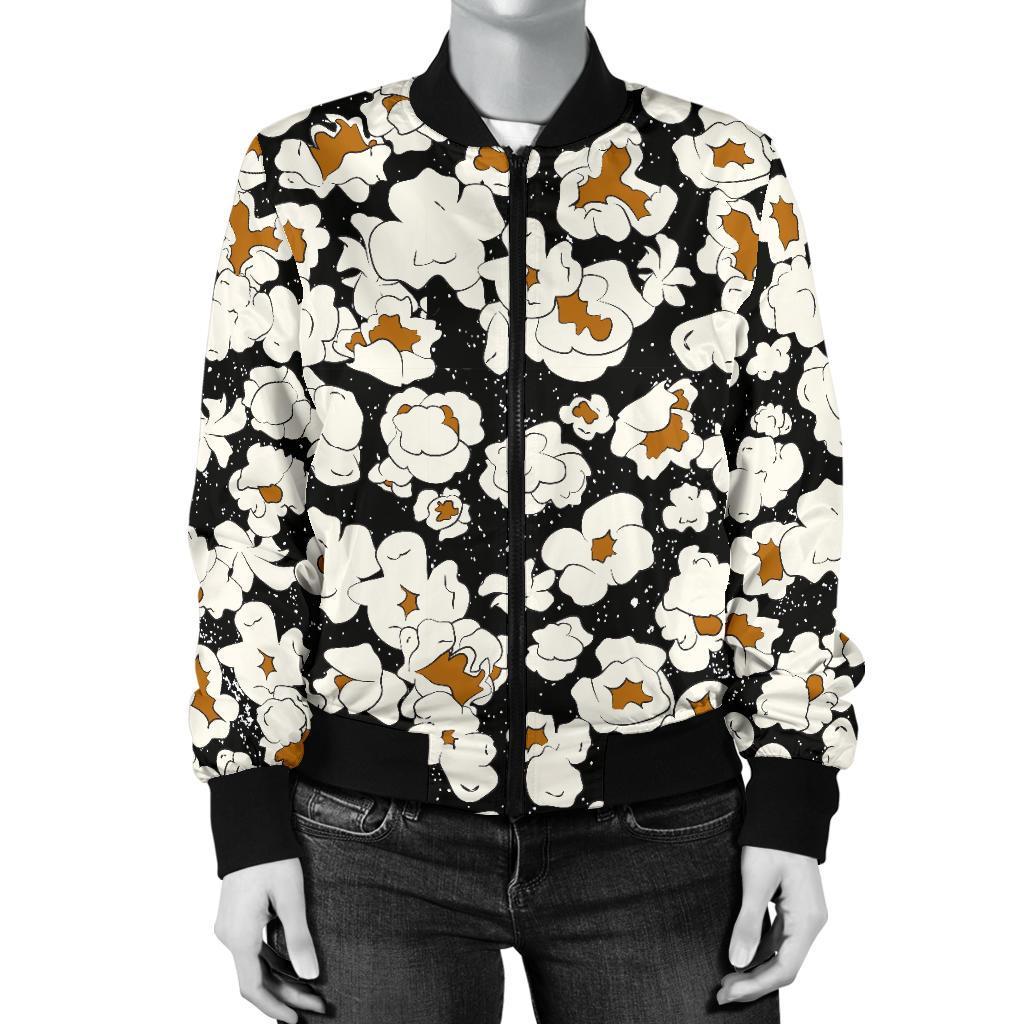 Popcorn Pattern Print Women Casual Bomber Jacket-grizzshop