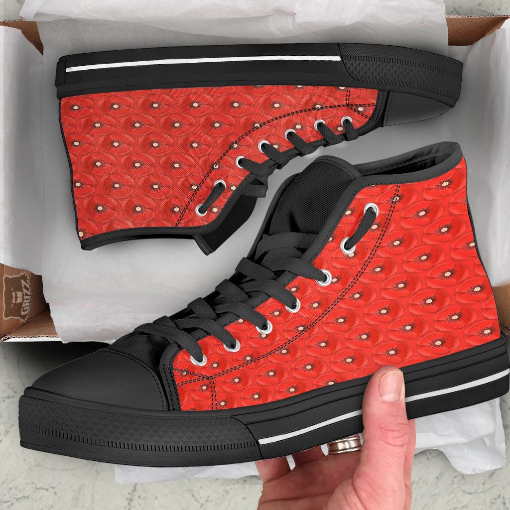 Poppy Armistice Day Print Pattern Black High Top Shoes-grizzshop