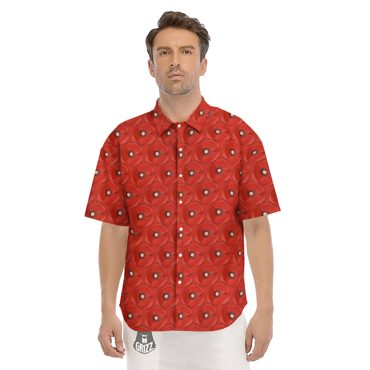 Poppy Armistice Day Print Pattern Men's Short Sleeve Shirts-grizzshop