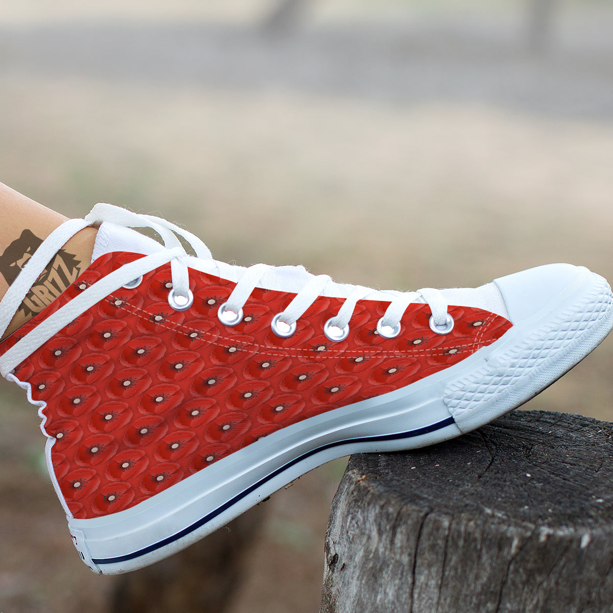 Poppy Armistice Day Print Pattern White High Top Shoes-grizzshop