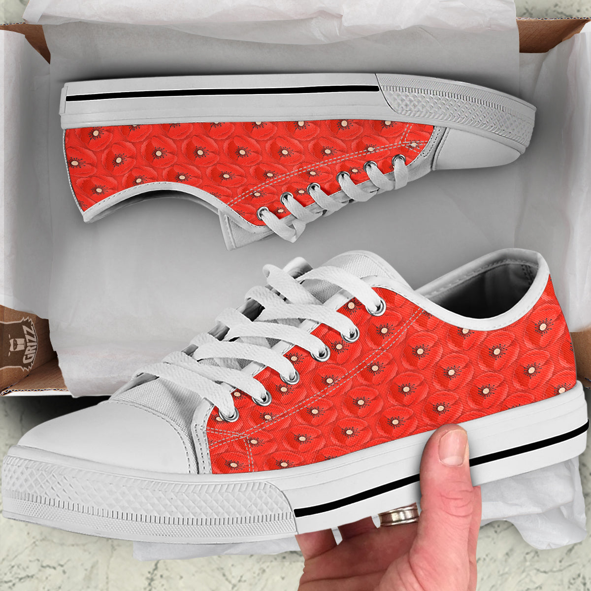 Poppy Armistice Day Print Pattern White Low Top Shoes-grizzshop