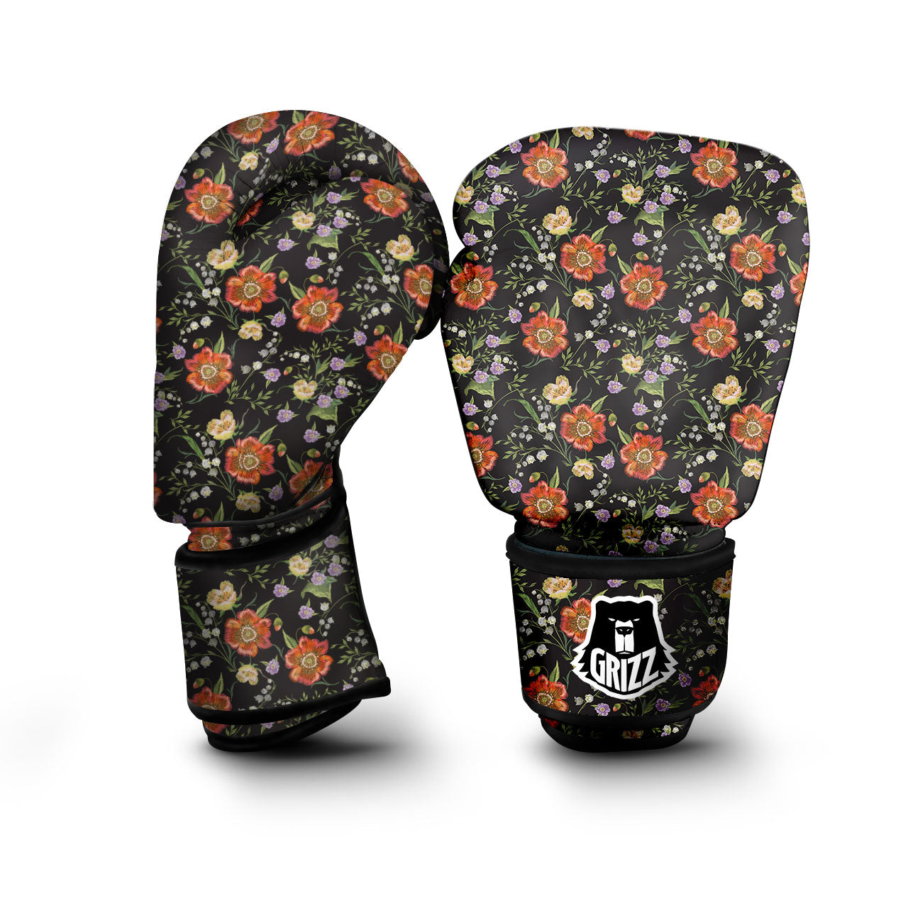 Poppy Embroidery Print Pattern Boxing Gloves-grizzshop