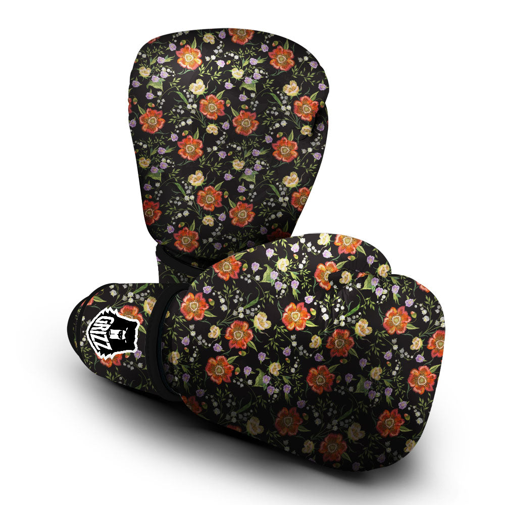 Poppy Embroidery Print Pattern Boxing Gloves-grizzshop