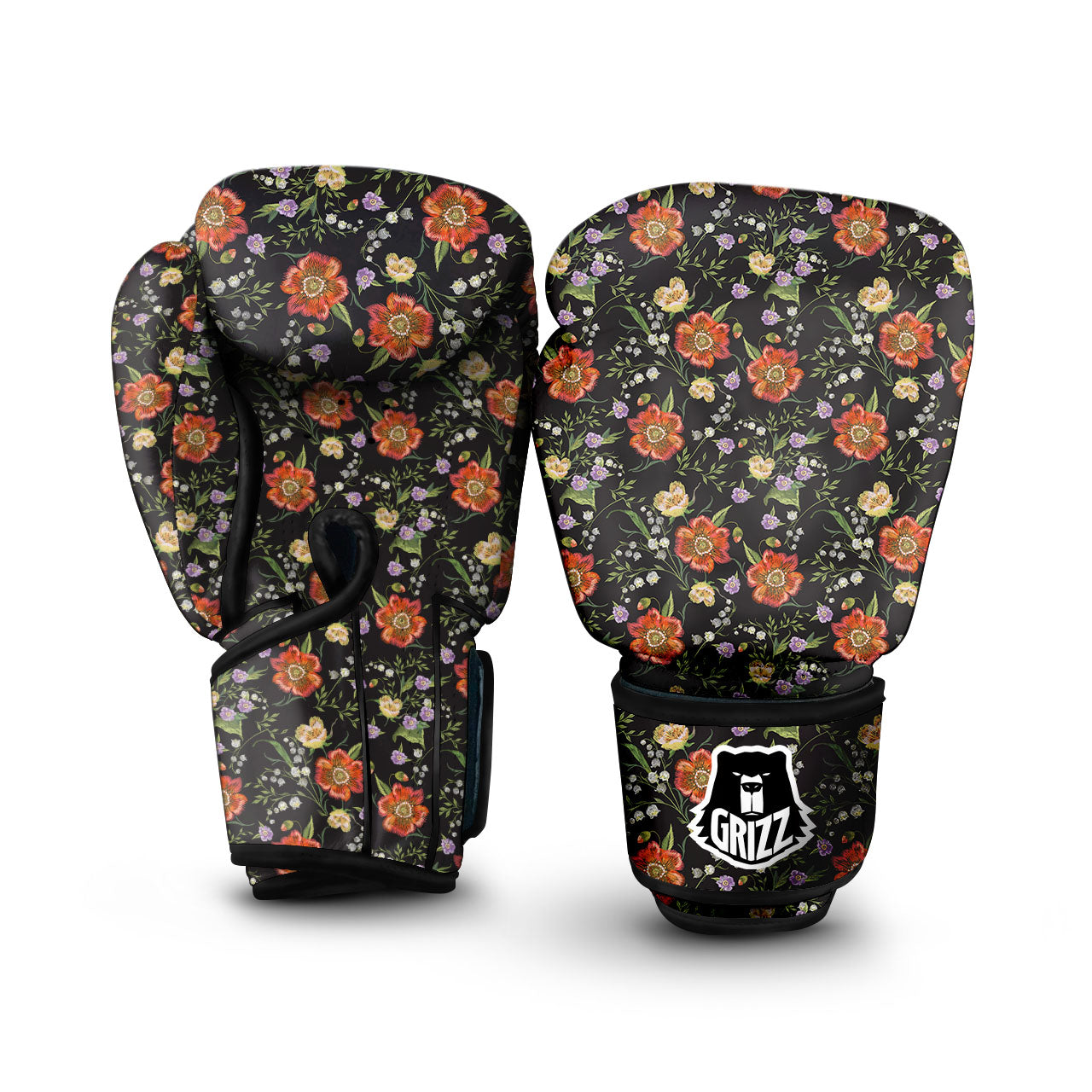 Poppy Embroidery Print Pattern Boxing Gloves-grizzshop