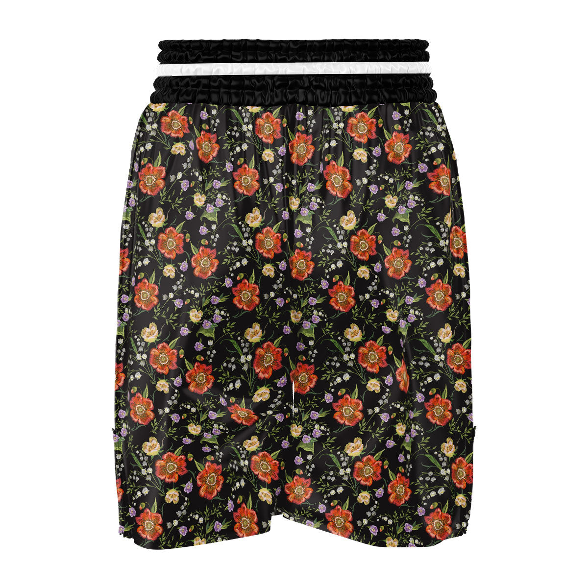 Poppy Embroidery Print Pattern Boxing Shorts-grizzshop