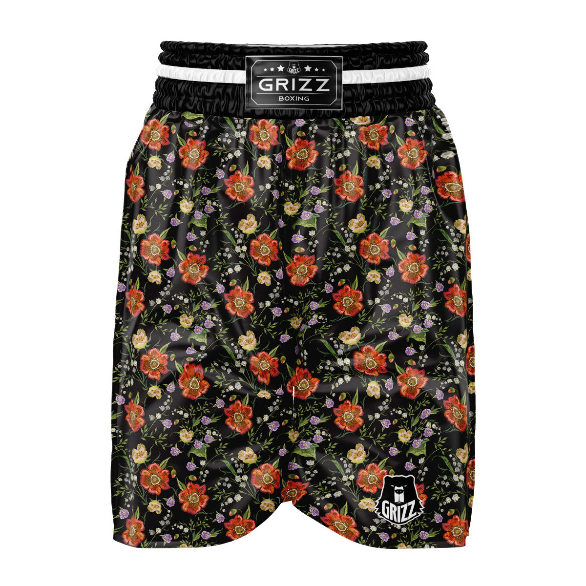Poppy Embroidery Print Pattern Boxing Shorts-grizzshop