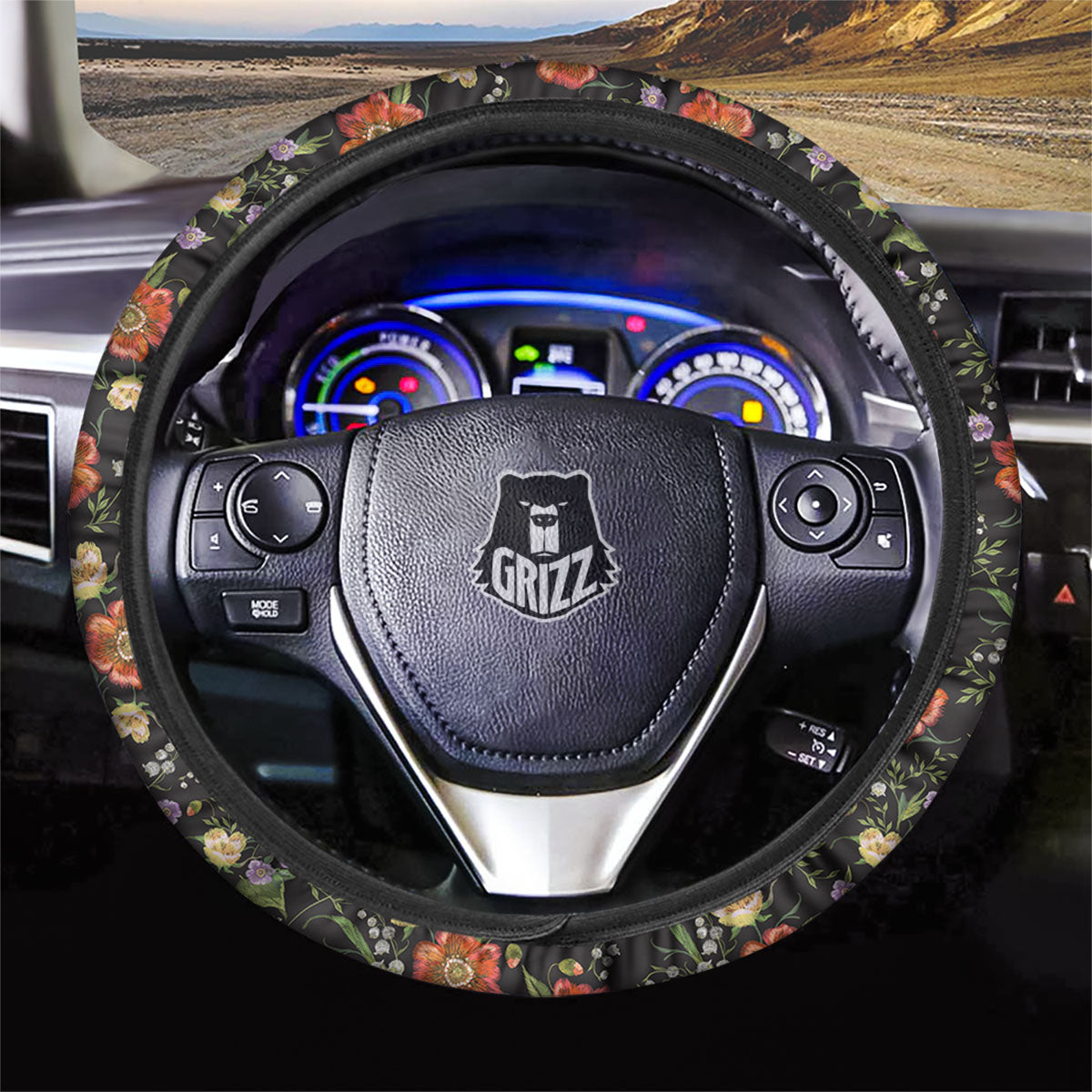 Poppy Embroidery Print Pattern Car Steering Wheel Cover-grizzshop