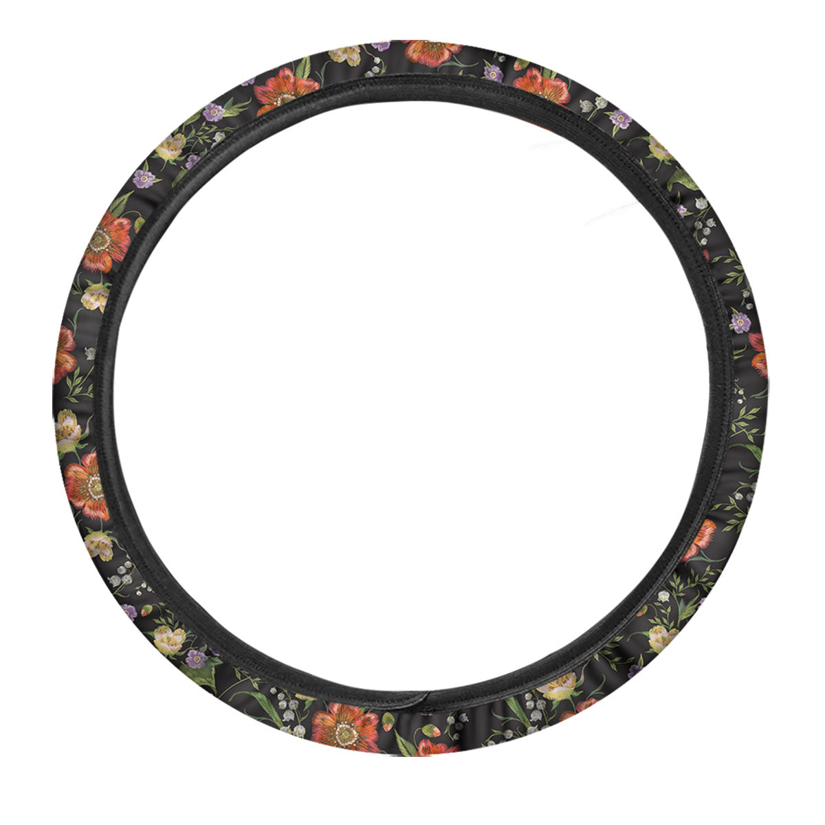 Poppy Embroidery Print Pattern Car Steering Wheel Cover-grizzshop
