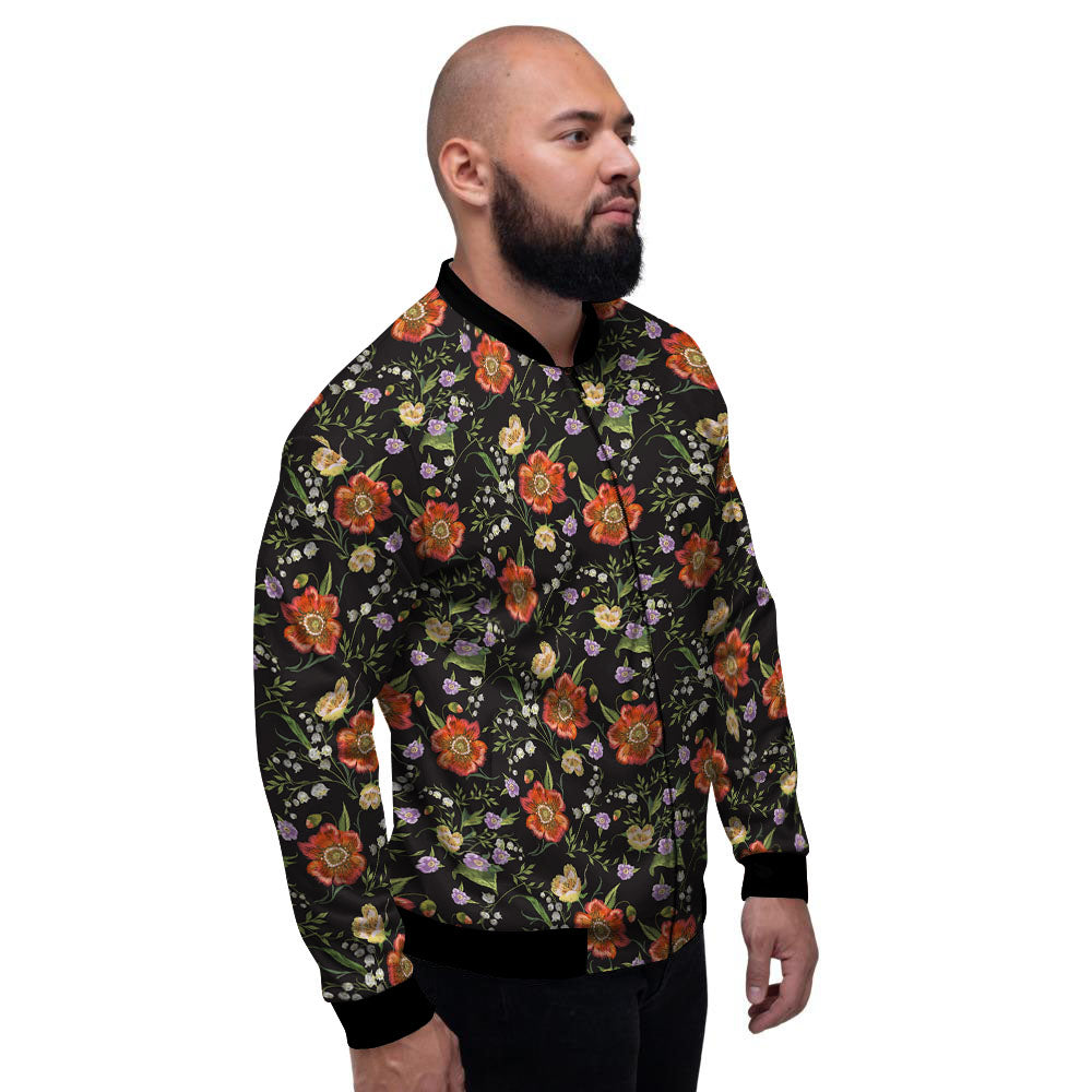 Poppy Embroidery Print Pattern Men's Bomber Jacket-grizzshop