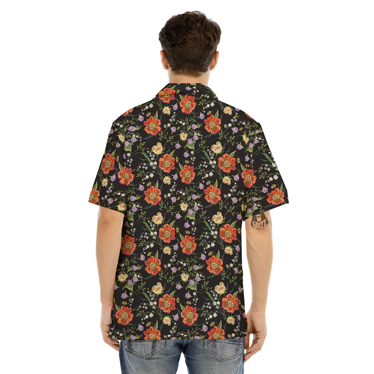 Poppy Embroidery Print Pattern Men's Hawaiian Shirt-grizzshop