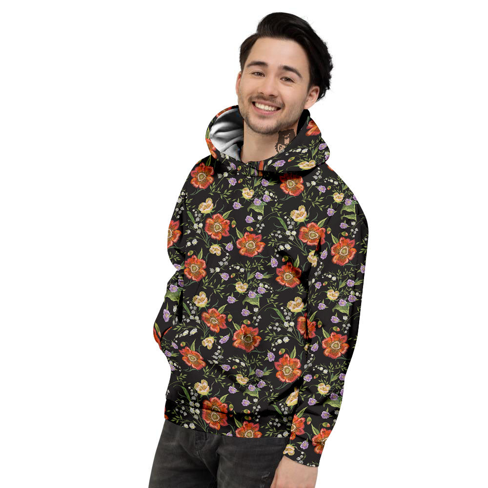 Poppy Embroidery Print Pattern Men's Hoodie-grizzshop