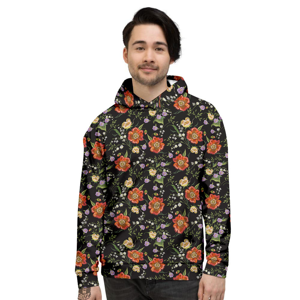 Poppy Embroidery Print Pattern Men's Hoodie-grizzshop