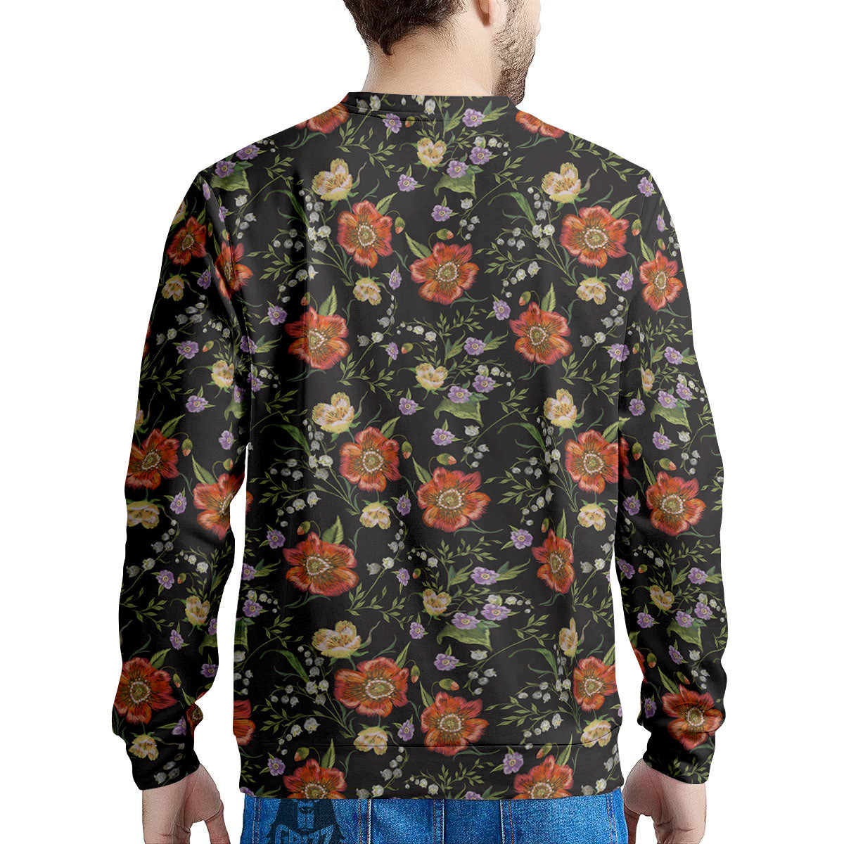Poppy Embroidery Print Pattern Men's Sweatshirt-grizzshop