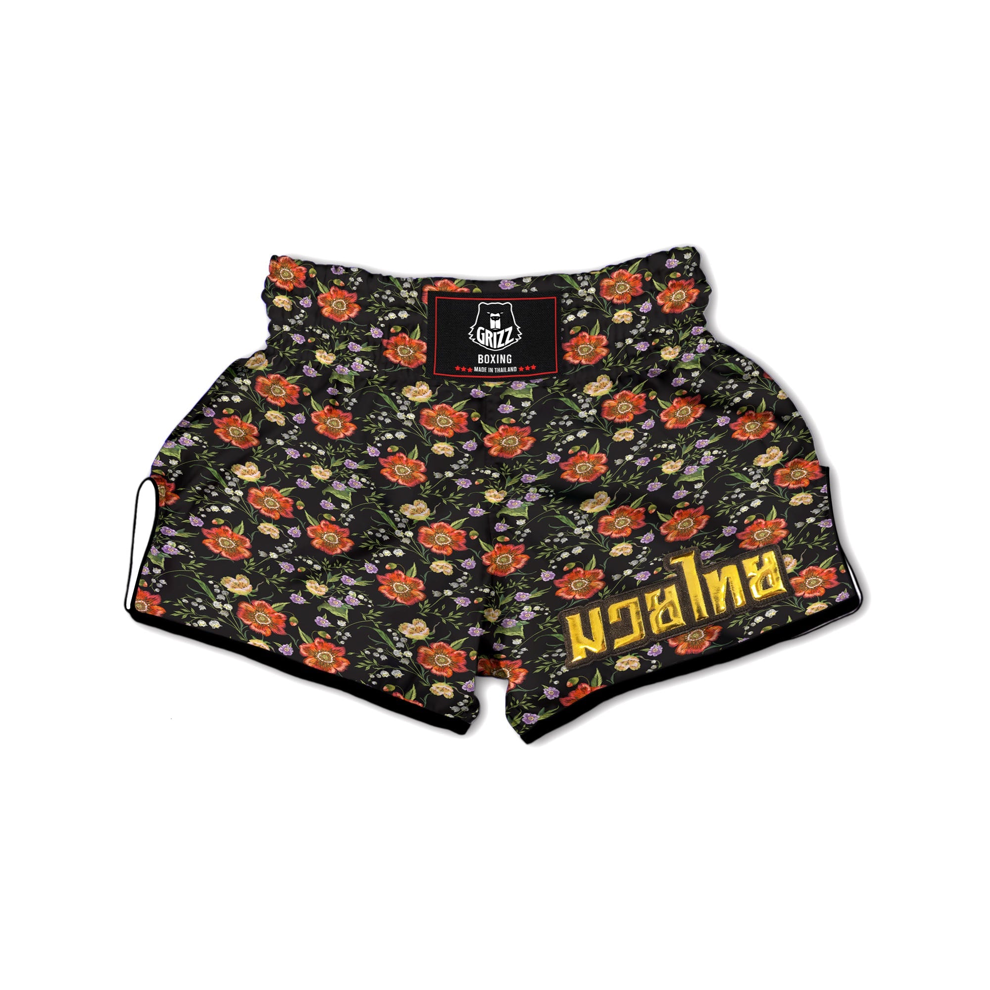 Poppy Embroidery Print Pattern Muay Thai Boxing Shorts-grizzshop