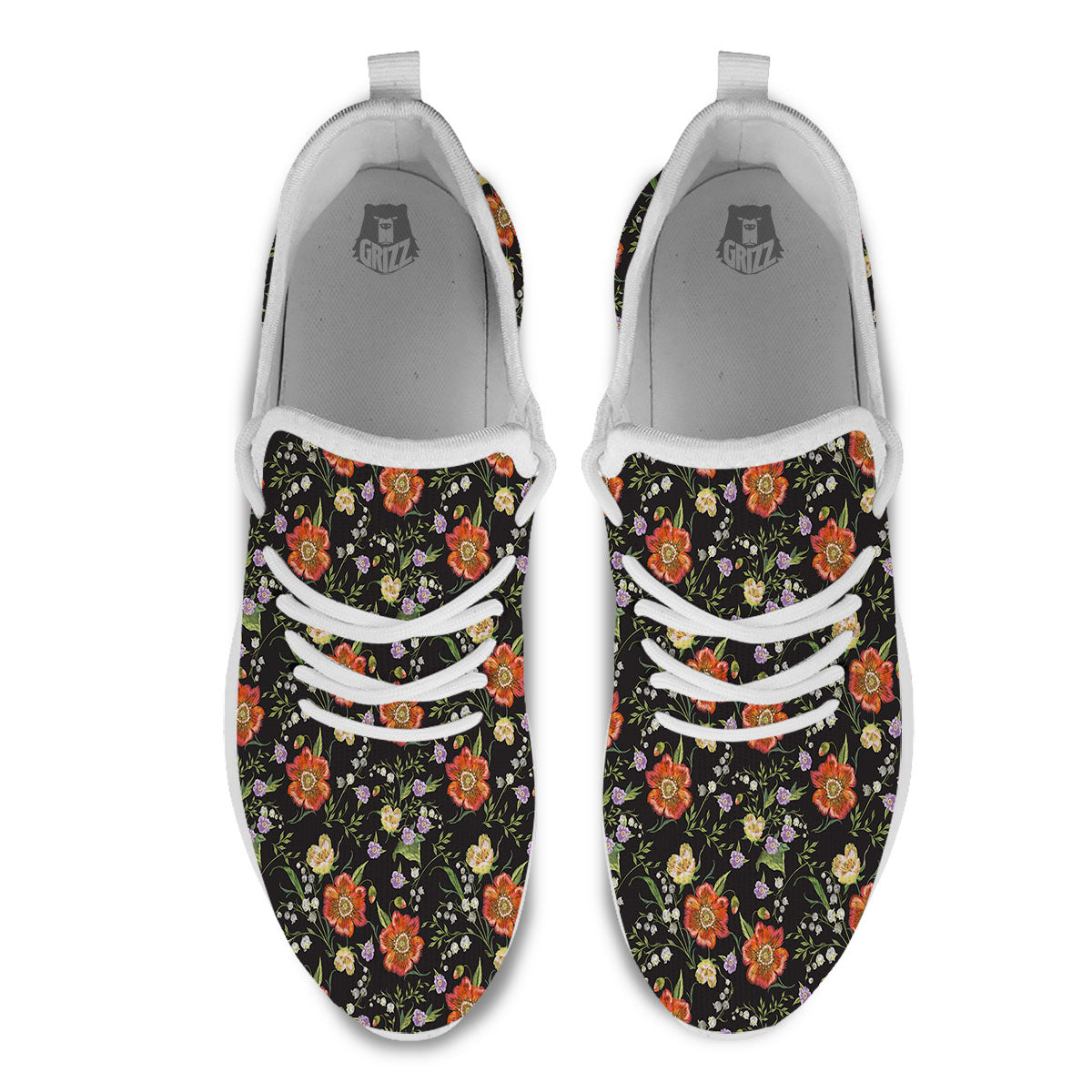 Poppy Embroidery Print Pattern White Athletic Shoes-grizzshop