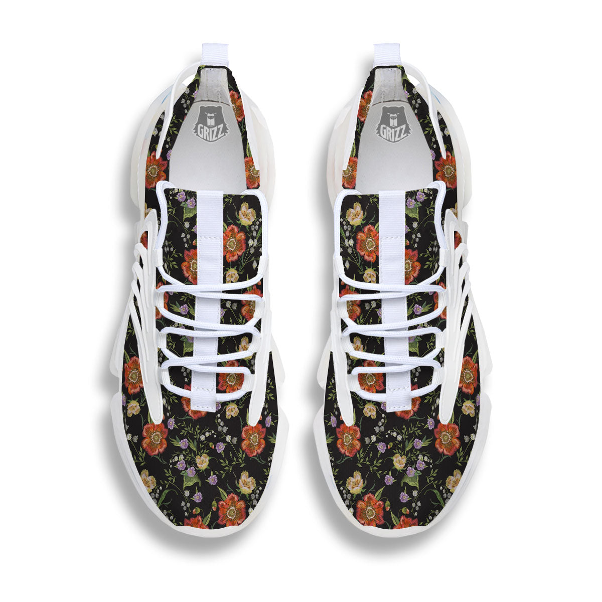 Poppy Embroidery Print Pattern White Gym Shoes-grizzshop