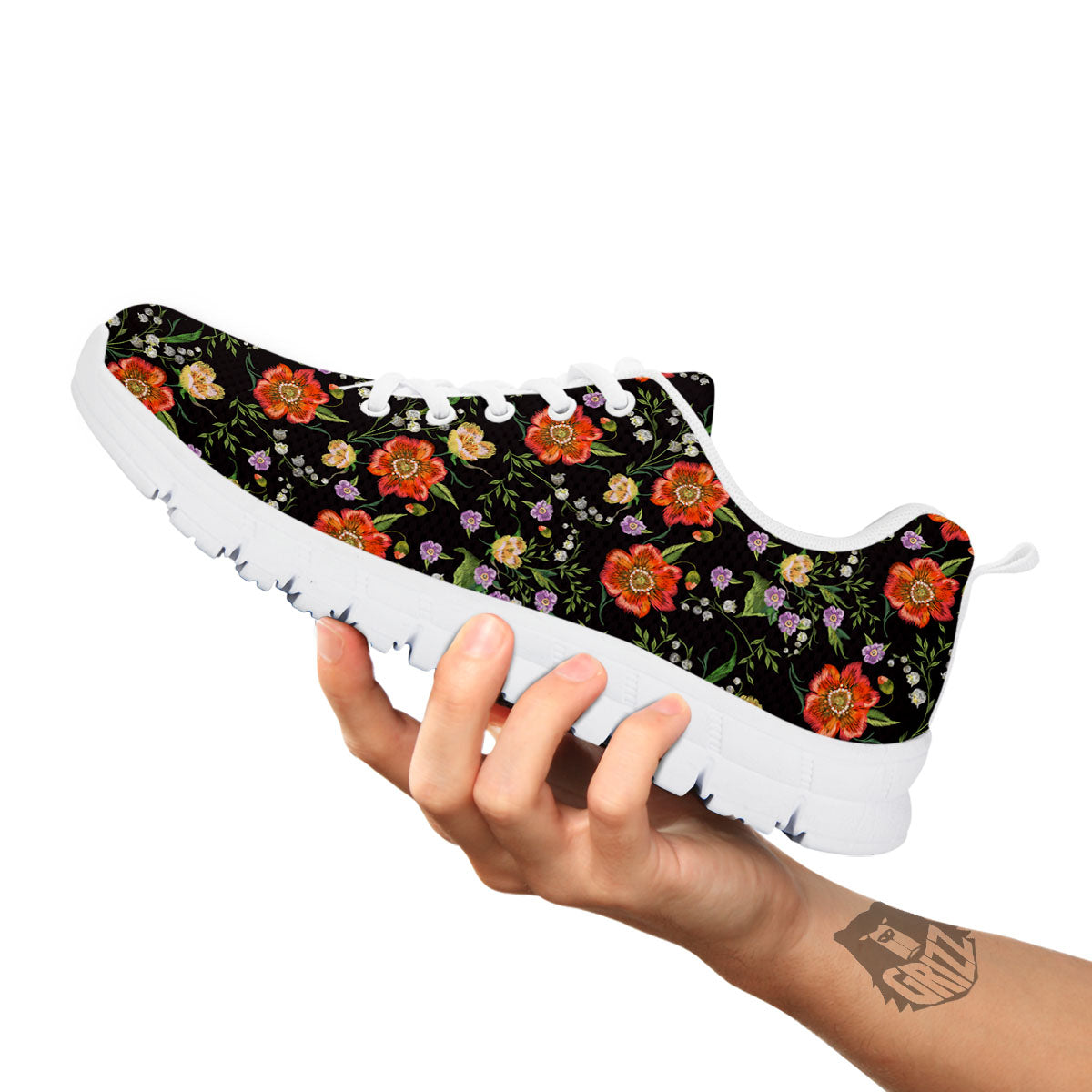 Poppy Embroidery Print Pattern White Sneaker-grizzshop