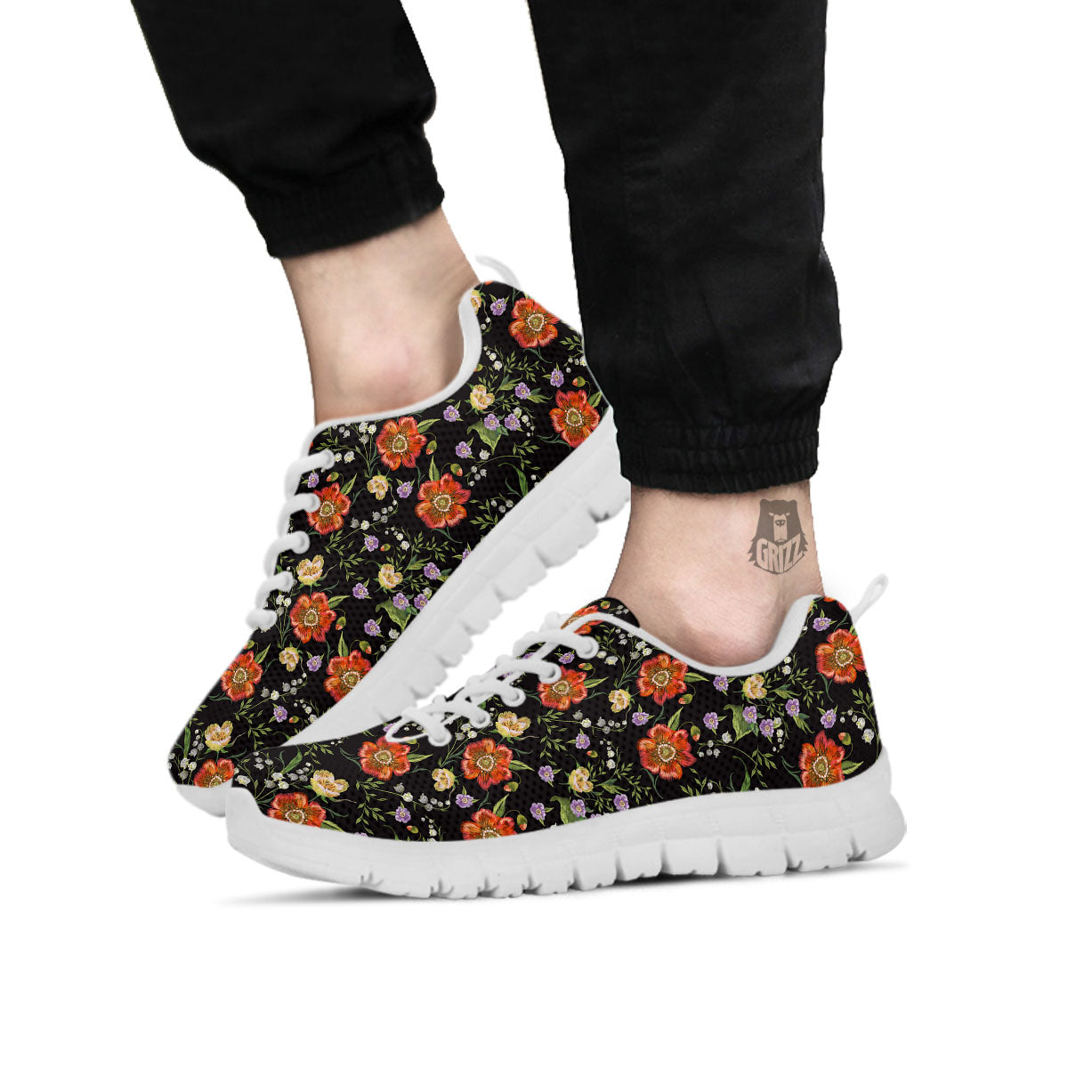 Poppy Embroidery Print Pattern White Sneaker-grizzshop