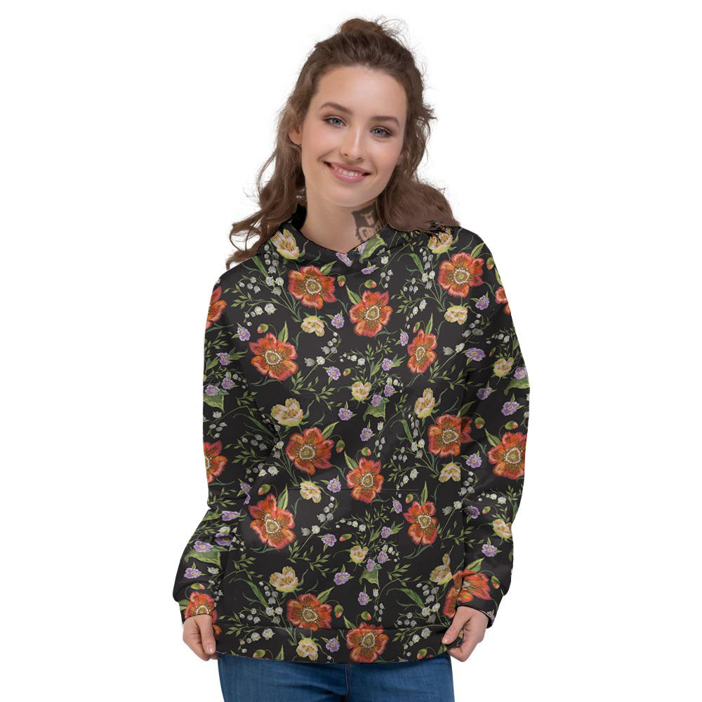 Poppy Embroidery Print Pattern Women's Hoodie-grizzshop