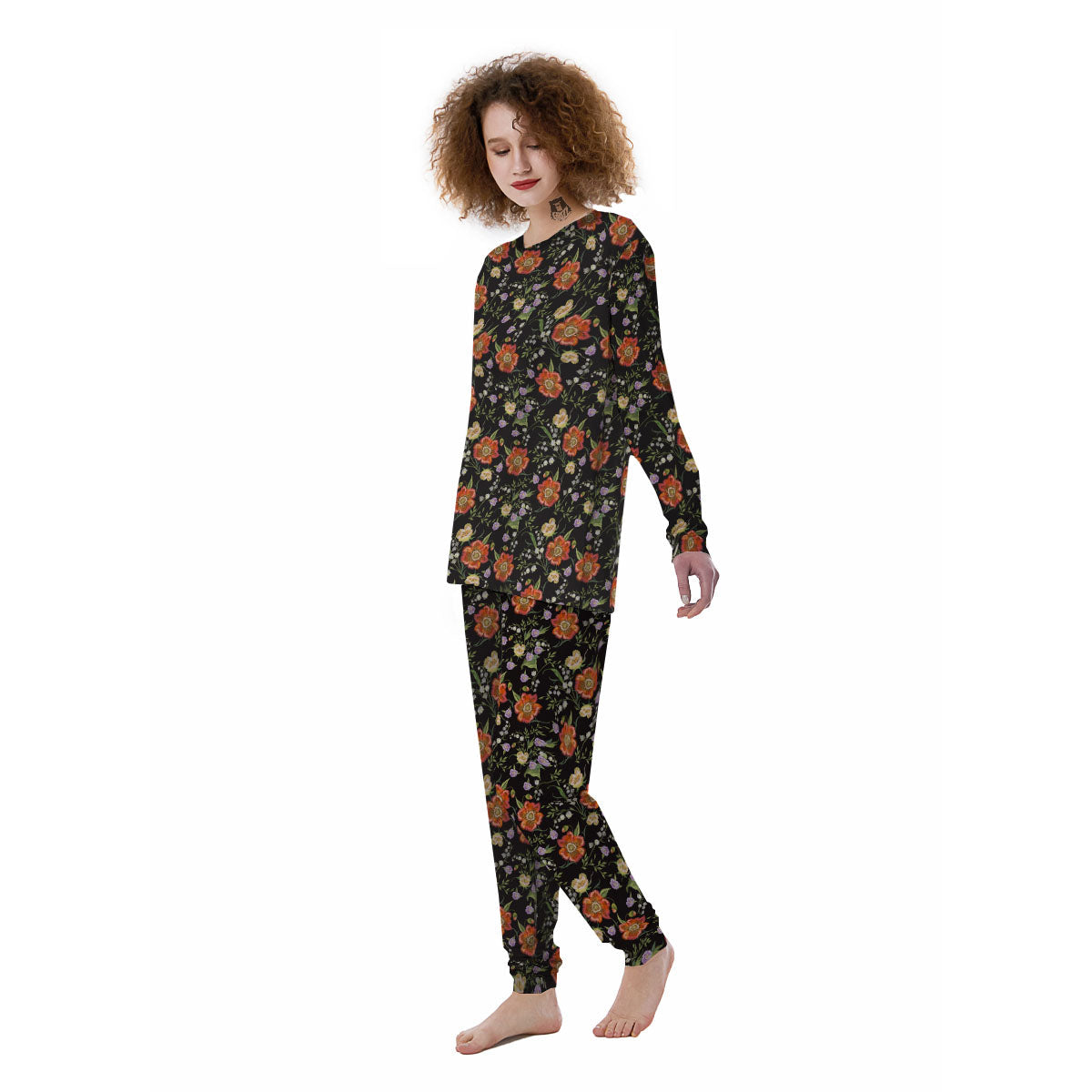 Poppy Embroidery Print Pattern Women's Pajamas-grizzshop