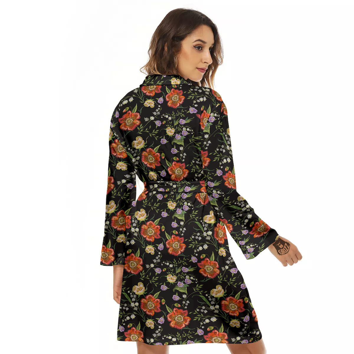 Poppy Embroidery Print Pattern Women's Robe-grizzshop