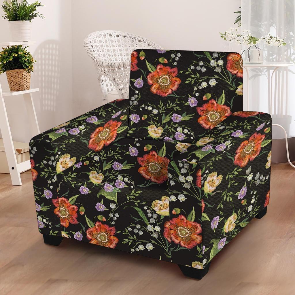 Poppy Floral Print Armchair Cover-grizzshop