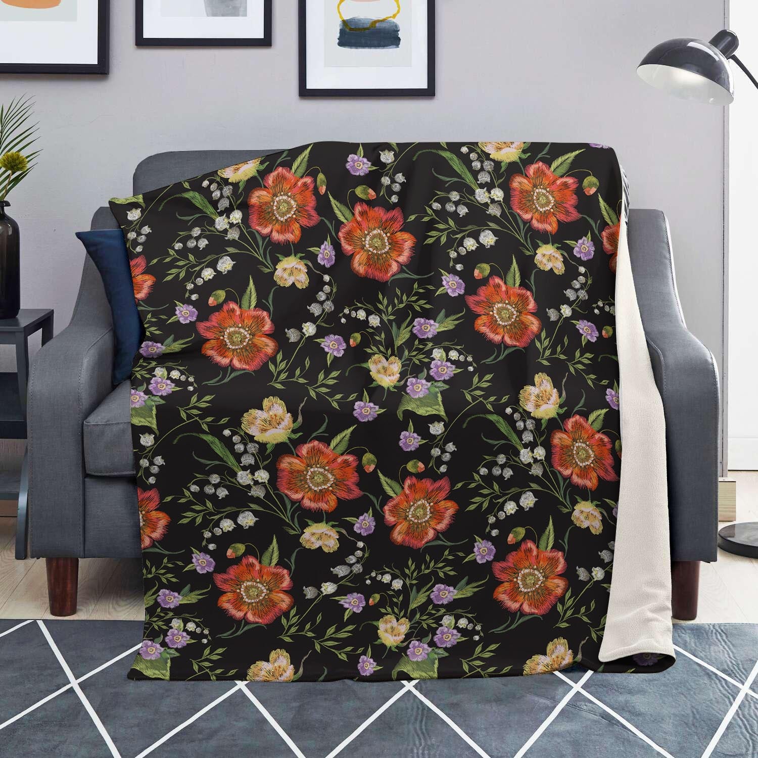 Poppy Floral Print Blanket-grizzshop