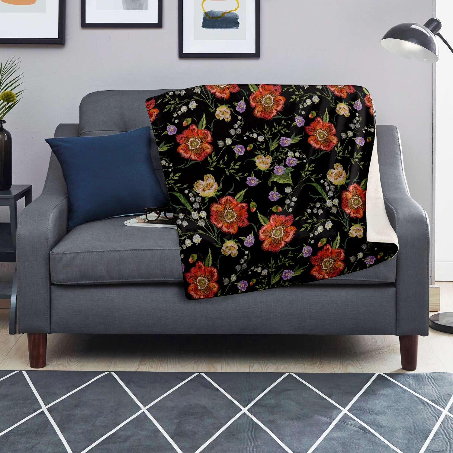 Poppy Floral Print Blanket-grizzshop