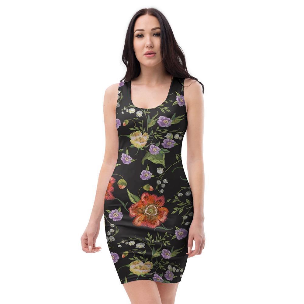 Poppy Floral Print Bodycon Dress-grizzshop