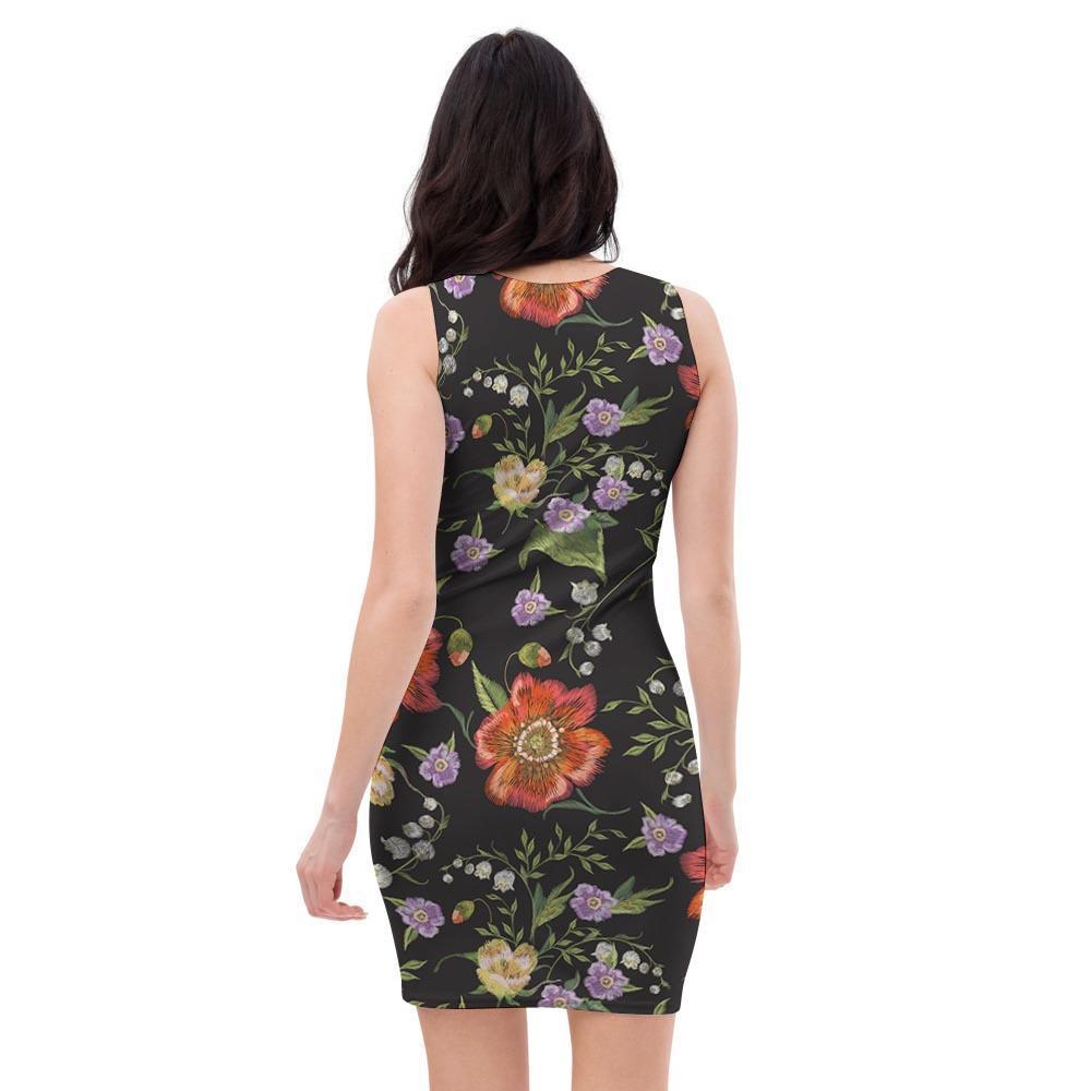 Poppy Floral Print Bodycon Dress-grizzshop