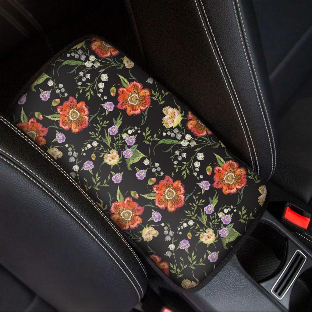 Poppy Floral Print Car Console Cover-grizzshop