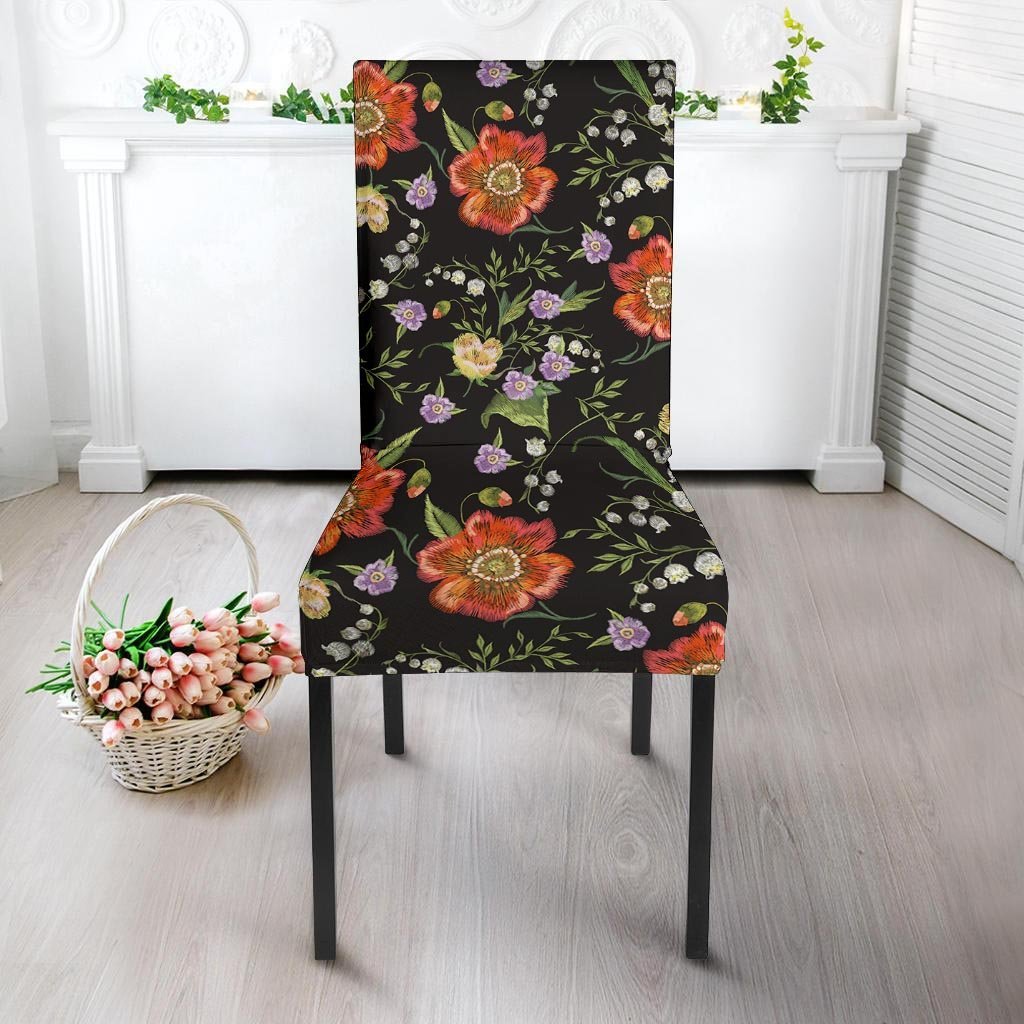 Poppy Floral Print Chair Cover-grizzshop