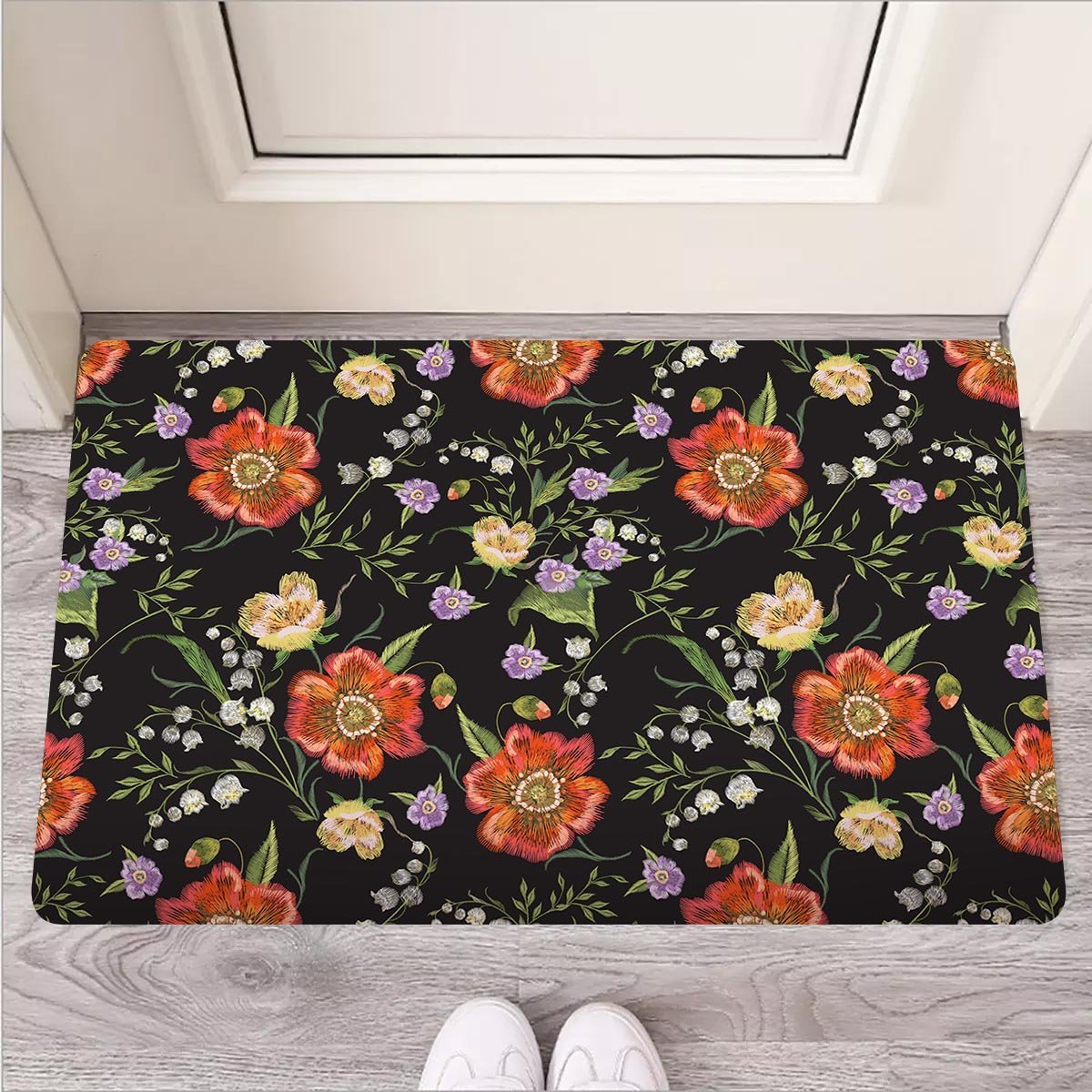 Poppy Floral Print Door Mat-grizzshop