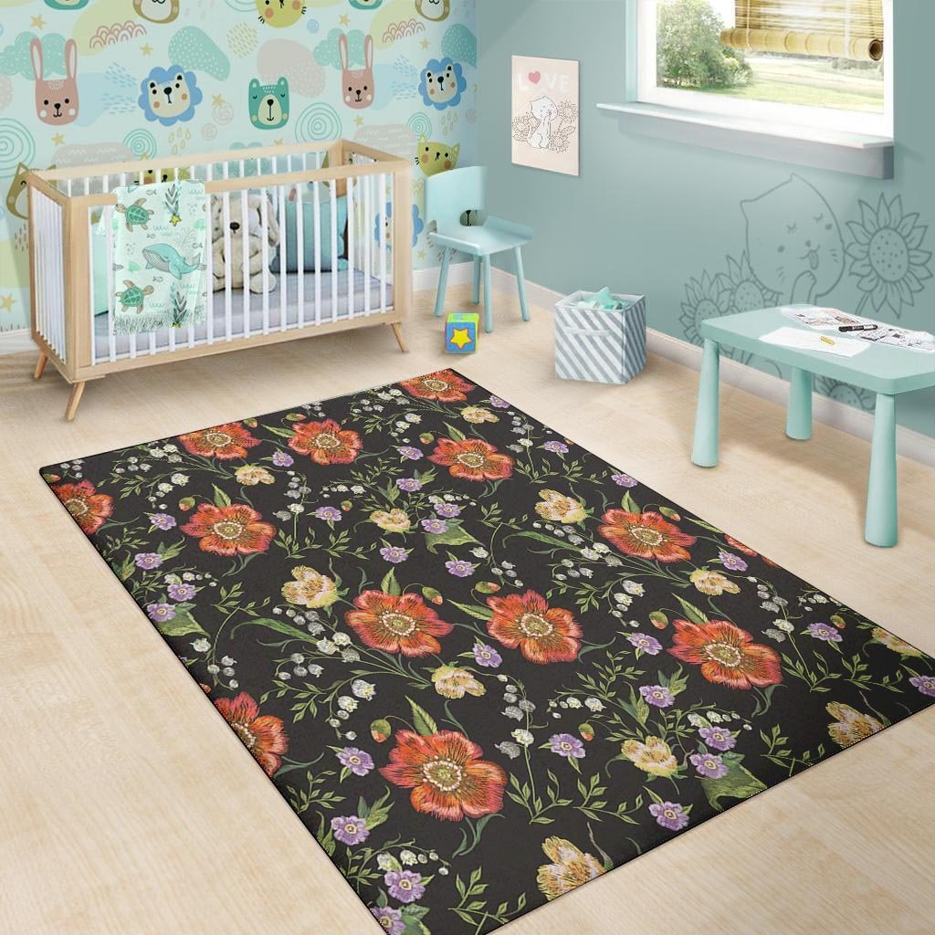 Poppy Floral Print Floor Mat-grizzshop