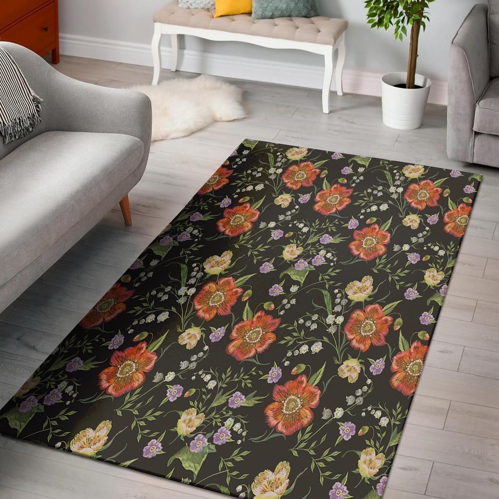 Poppy Floral Print Floor Mat-grizzshop