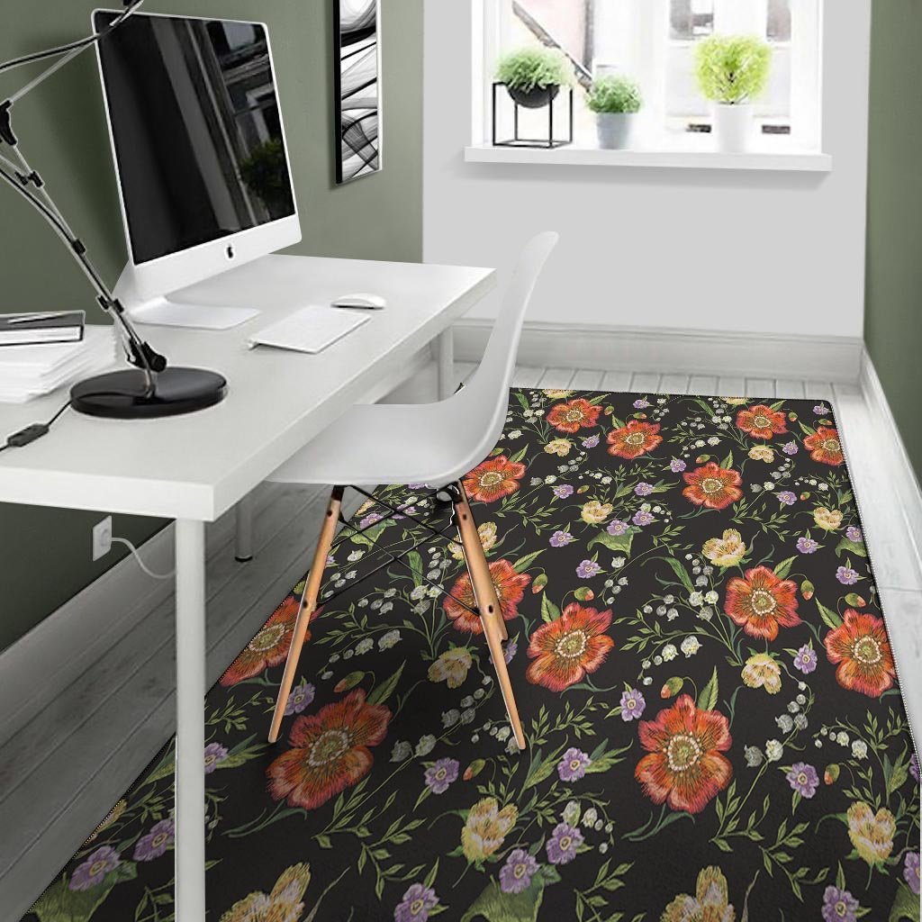 Poppy Floral Print Floor Mat-grizzshop