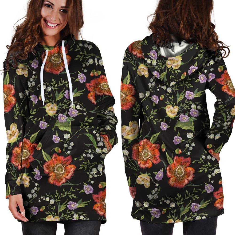 Poppy Floral Print Hoodie Dress-grizzshop