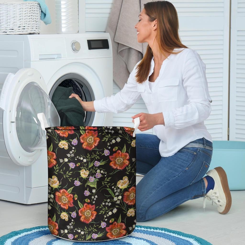 Poppy Floral Print Laundry Basket-grizzshop