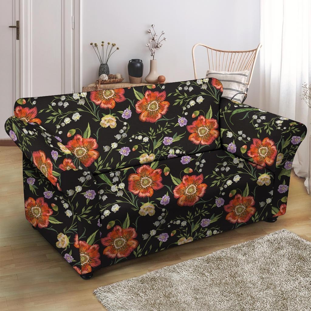 Poppy Floral Print Loveseat Cover-grizzshop