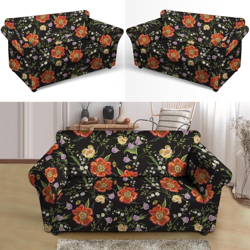 Poppy Floral Print Loveseat Cover-grizzshop