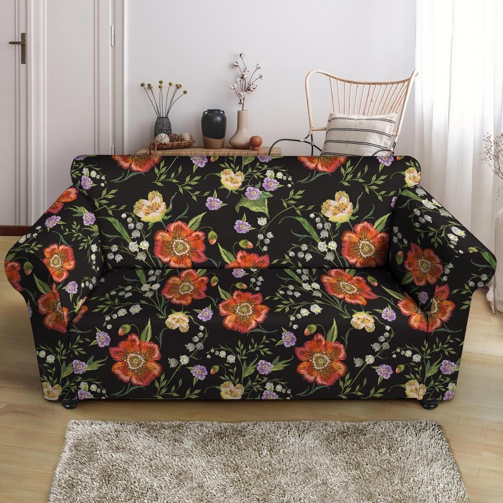 Poppy Floral Print Loveseat Cover-grizzshop