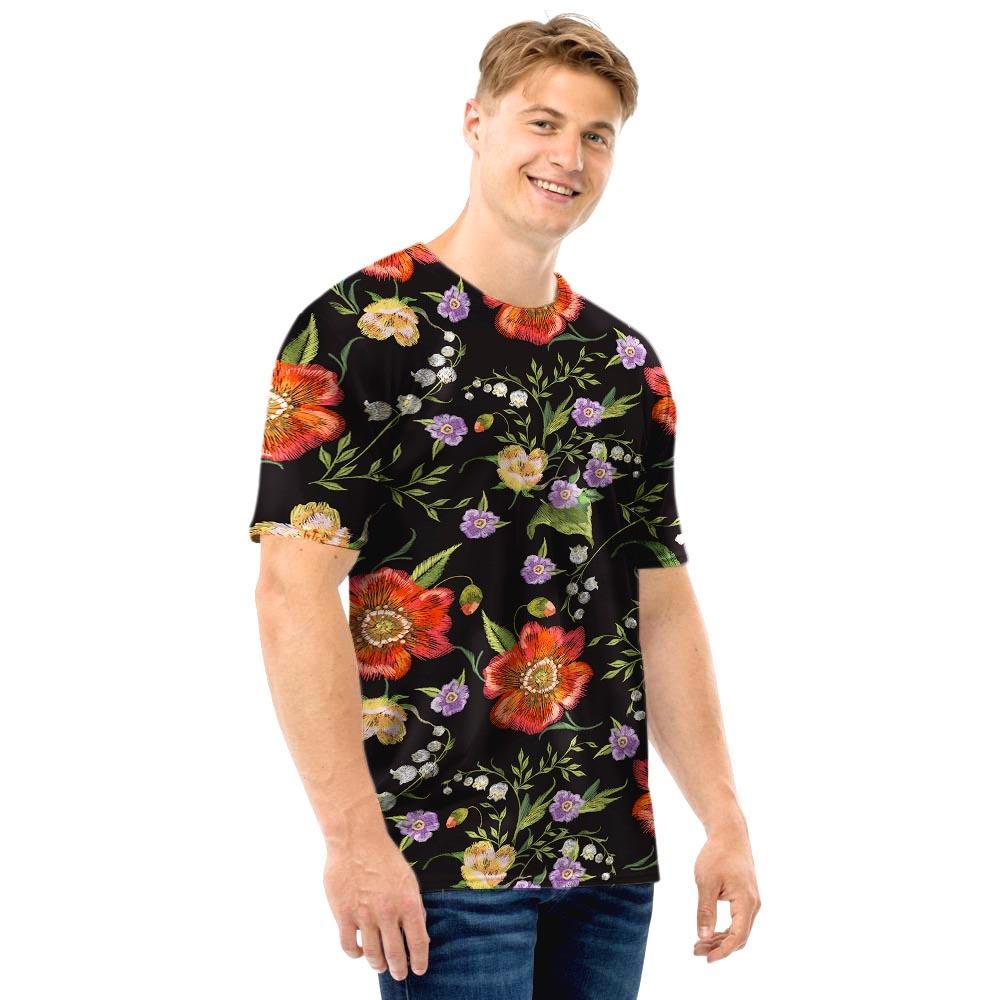 Poppy Floral Print Men T Shirt-grizzshop